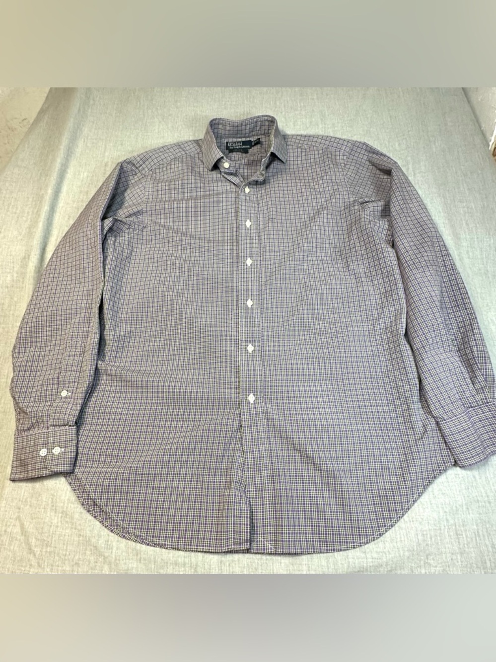 POLO by Ralph Lauren Purple and White Yellow Check dress Shirt. Estate Classic